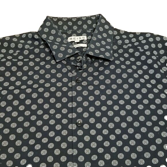 Reiss Other - Reiss Shirt Men's Size XXL Black White Geometric Slim Fit Bernie Polka Dot